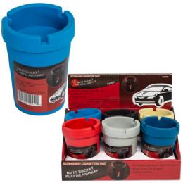 24 Bulk Car Ashtray Butt Bucket W/removable Lid 6 Ast Clrs/6pc Pdq 3in Dia X 4.25in H Label