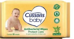 108 Bulk Cussons Baby Wipes 50 Count Antibacterial Protect Care