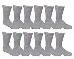 12 Bulk Yacht & Smith Men's Cotton Diabetic Gray Crew Socks