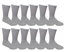 12 Bulk Yacht & Smith Men's Cotton Diabetic Gray Crew Socks 10-13