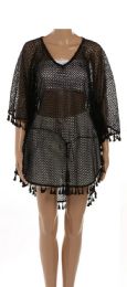 36 Bulk Women's Crochet Swimsuit Cover Up Black Color One Size
