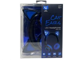 12 Bulk Hype Cat Ear Led Headphones With Mic In Blue