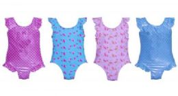24 Bulk Toddler Girl's Printed OnE-Piece Swimsuits W/ Mermaid & Floral Print - Sizes 2T-4t