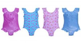 24 Bulk Toddler Girl's Printed OnE-Piece Swimsuits W/ Mermaid & Floral Print - Sizes 2T-4t