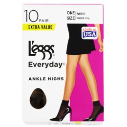 24 Bulk Leggs Everyday Anke High Stocking Nude Sheer Toe 10 Pair Extra Value One Size