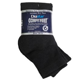 60 Bulk Socks 3pk Size 10-13 Black Qtr Length Diabetic Crew Comfy Feet