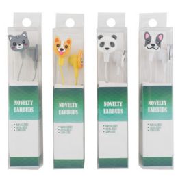 48 Bulk Earbuds Novelty Animal 4ast 2-Dog/cat/panda Pvc Box W/insert 48in Cord/3.5mm Jack