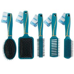 30 Bulk Hairbrush Satin Smooth Handle Teal W/gold Accent 5ast Styles/hba Grooming Ht9-10in