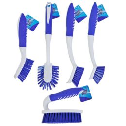 30 Bulk Cleaning Brush 5ast Styles White W/navy Blue Soft Grip Handle Cleaning Hangtag