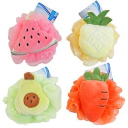 24 Bulk Bath Sponge Novelty 4ast Soft Avoc/carrot/pineapl/watermelon Sponge W/plush Hba/ht