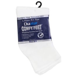 60 Bulk Socks 3pk Size 6-8 White Qtr Length Diabetic Crew Comfy Feet Peggable