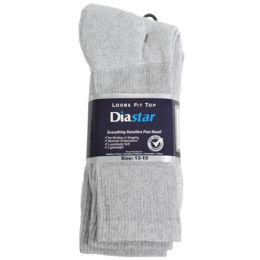 60 Bulk Socks 3pk Size 13-15 Grey Diabetic Crew Comfy Feet Peggable