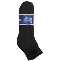60 Bulk Socks 3pk Size 13-15 Black Qtr Length Diabetic Crew Comfy Feet Peggable