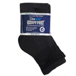 40 Bulk Socks 3pk Size 13-15 Black Qtr Length Diabetic Crew Comfy Feet Peggable