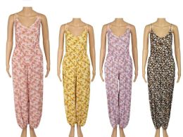 48 Bulk Womens Long Flower Fashion Jumpsuit One Piece In Assorted Colors