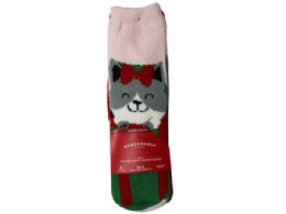 48 Bulk Wondershop 2 Pack Fuzy Holiday Socks Cozy Cat Size M/l