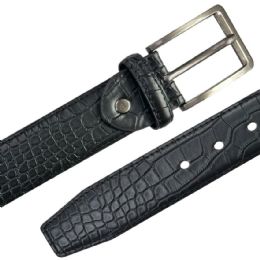 12 Bulk Mens Leather Belt Crocodile Pattern Black Mixed sizes