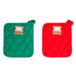 48 Bulk Pot Holders 2pk Christmasred & Green Peggable