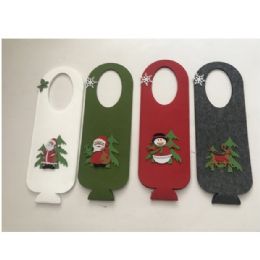 24 Bulk Wine Bottle Bag Felt W/handle 4ast W/christmas Applique 5.6x15.25in Jhook/ht