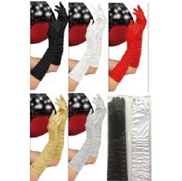 30 Bulk Gloves Long Ruched DresS-Up Satin 5ast Colors 16in Pbh