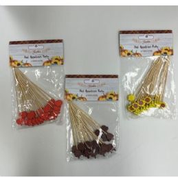 24 Bulk Appetizer Picks Harvest 16ct Bamboo 4.72in 3ast Icons Harvest/pbh Preloaded Clipstrip