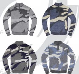 48 Bulk Men's Quarter Zip Long Sleeve Camouflage Pattern Sweaters Assorted Colors Sizes M-2xl