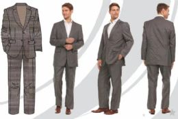 12 Bulk Men's 2 Button Suit Set - Beige With Stripes