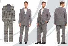12 Bulk Men's 2 Button Suit Set - Grey With Stripes