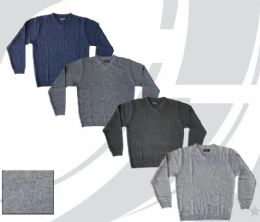 48 Bulk Men's Diamond Comb Pattern V-Neck Sweater Assorted Colors Sizes M-2xl