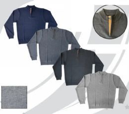 48 Bulk Men's Diamond Comb Pattern Sweater With Quarter Zip Collar Assorted Colors Sizes M-2x