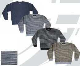 48 Bulk Men's Thin Horizontal Two Tone Striped Crew Neck Sweaters Sizes M-2xl