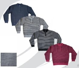 48 Bulk Men's Thin Horizontal Two Tone Striped Quarter Zip Sweaters Sizes M-2xl