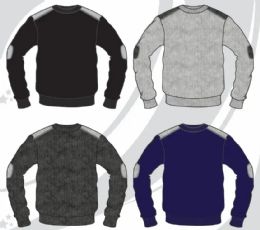 48 Bulk Men's Crew Neck Long Sleeve Contrast Color Sweater With Sleeve Patch Sizes M-2xl