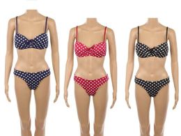 48 Bulk Womens Two Piece Set Polka Dot Swimming Suit Bikini In Assorted Colors