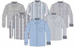 72 Bulk Men's Long Sleeve Yarn Dyed Cotton Work Shirt Assorted Stripe Patterns