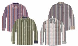 72 Bulk Men's Long Sleeve Yarn Dyed Cotton Work Shirt Assorted Stripe Patterns