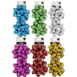 36 Bulk Gift Bow 2pk 5in 24-Loop Glitter W/foil Dots 6ast Colors Party Tcd