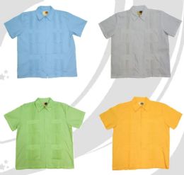 48 Bulk Men's Short Sleeve Full Zip Guayabera Shirts Assorted Colors And Sizes