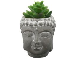 24 Bulk Decorative Buddha Head Statue Planter With Fake Plants And Rocks