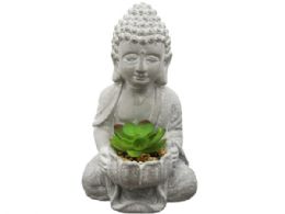 12 Bulk 8 In Tall Decorative Buddha Statue With Fake Plants And Rocks