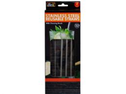 12 Bulk 4 Pack Stainless Steel Reusable Straws