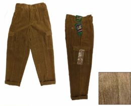 24 Bulk Boys Corduroy Cargo Pants In Solid Brown Assorted Sizes
