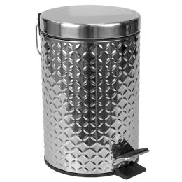 6 Bulk Home Basics Embossed Stainless Steel 3 Lt Waste Bin, Silver