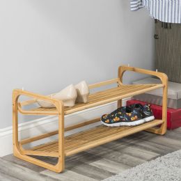 Bulk Home Basics 2 Tier Slatted Shelf Bamboo Shoe Rack, Natural