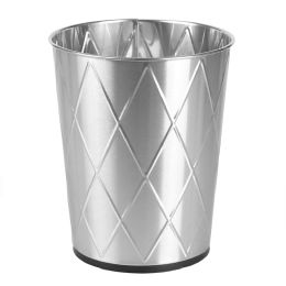 12 Bulk Home Basics Diamond Open Top 8 Lt Stainless Steel Waste Bin, (9.5" X 10.25"), Silver