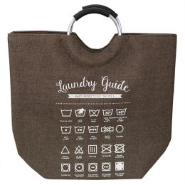 6 Bulk Home Basics Laundry Guide Canvas Hamper Tote With Soft Grip Handles, Brown