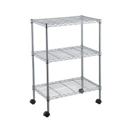Bulk Home Basics 3 Tier Wire Shelf Rack With Wheels, Chrome