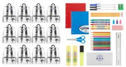 24 Bulk Yacht & Smith School Supply Bundle 12 Clear Back Packs Plus 12 (34 Piece) School Supply Kits