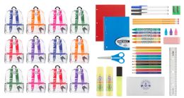 24 Bulk Yacht & Smith School Supply Bundle 12 Clear Back Packs Plus 12 (34 Piece) School Supply Kits