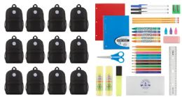 24 Bulk Yacht & Smith School Supply Bundle 12 Black Back Packs Plus 12 (34 Piece) School Supply Kits